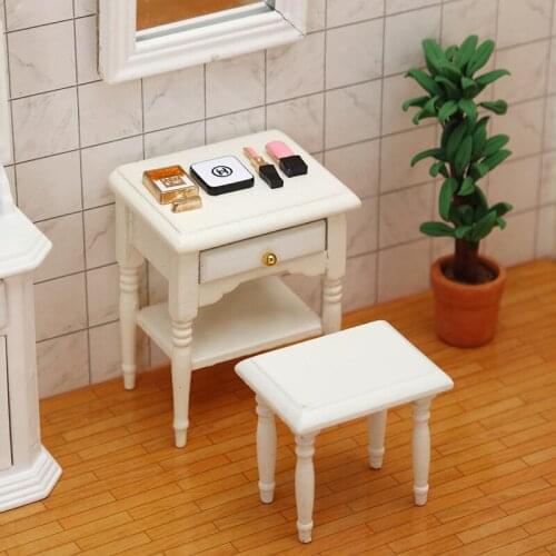 1:12 Dollhouse Miniature Wooden Bedroom Furniture Set Makeup Dressing Table Desk and Chair