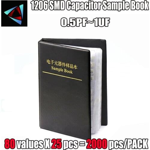 1206 SMD Capacitor Sample Book 80valuesX25pcs=2000pcs 0.5PF~1UF Capacitor Assortment Kit Pack