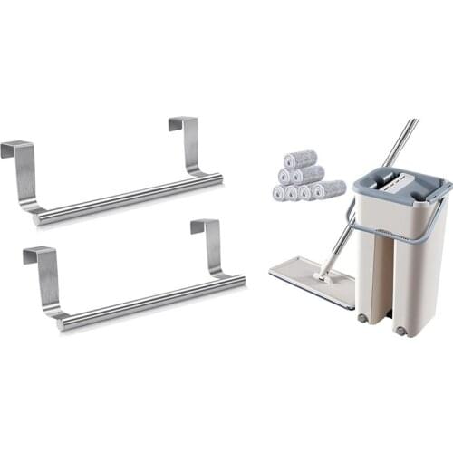2pcs Stainless Steel over Door Towel Rack Bar Holders & 1pcs Flat Floor Mop Scraping Ultra-Fine Fiber Mop CNIM Hot