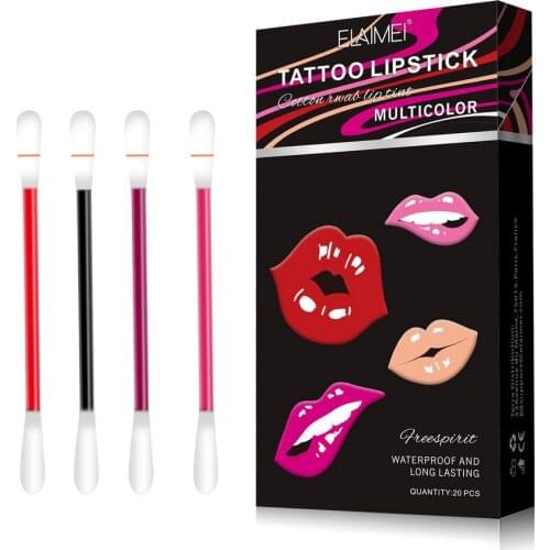 20PCS Cotton Swab Lipstick Set Long-Lasting Lip Gloss Makeups Lip Cosmetics Cigarette Case Waterproof Red Women Sexy Lip Glaze
