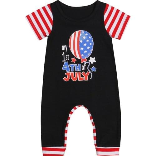 2021 0-18M Independence Day Baby Romper Boys Summer Casual Short Sleeve Stars and Striped Printing Round Neck Jumpsuit Outfit