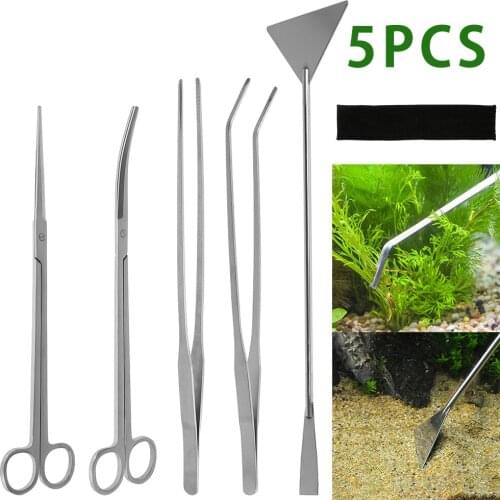 5 Pcs Aquarium Tank Aquascaping Tools Plants Tweezers and Scissors Grass Stainless Steel Cleaning Tools for Aquarium Maintenance