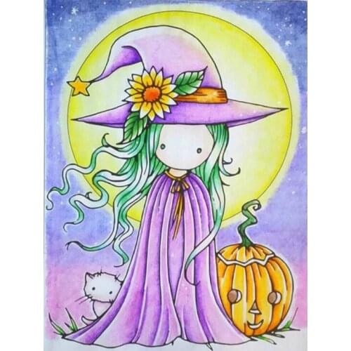 5D DIY Diamond Painting Kits Cartoon Little Girl Witch Full Round With AB Drill Embroidery Mosaic Home Decor Art
