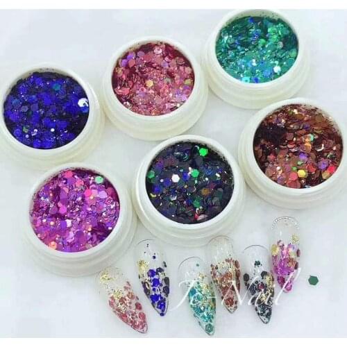 6Pcs Holographic Mixed Glitter Powder light therapy Chunky Sequins Colorful Laser Spangles Flakes Paillette For Nail Art Decor