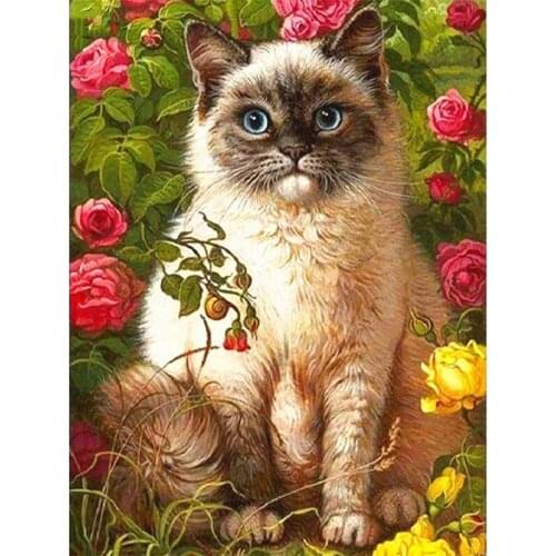 Flowers 5D DIY Diamond Painting Full Square Crystal mosaic Diamond Embroidery cat Pictures of Rhinestones Home Decoration FG2008