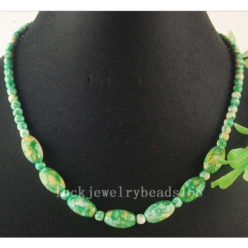 Free Shipping Fashion Jewelry 4~8x15mm Beautiful Green Yellow Ocean Jaspe Beads Necklace 17.5" FG6429