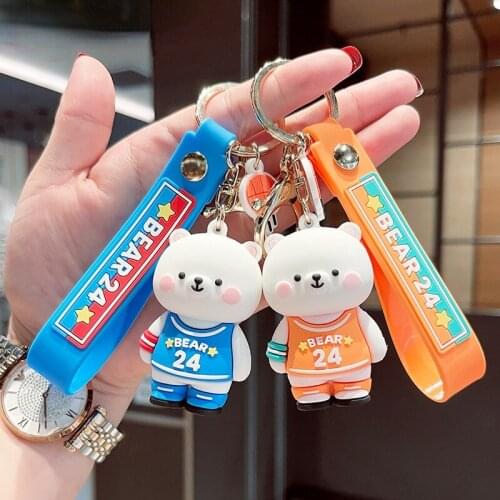 Cartoon Epoxy No. 24 Basketball Jersey Bear Keychain Cute Trend Pink Clothes White Bear Animal Key Chain Bag Pendent Keyfob Gift