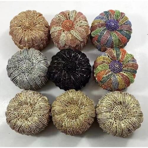 Elegant Gold/Silver/Black 9 Colors Pumpkin Shape Evening Clutch Bag Wedding Purse Women’s Crystal Diamond MiniClutches Handbags