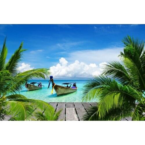 Summer Sea Boat Tropical Leaves Planks Photography Backgrounds Baby Child Holiday Photographic Backdrops For Home Photo Studio