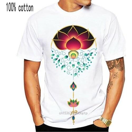Lotus T-shirt Print Men Black T Shirts Hinduism Buddism Floral Tshirt Cotton Fabric Family Gift Clothes Tops & Tees Wholesale