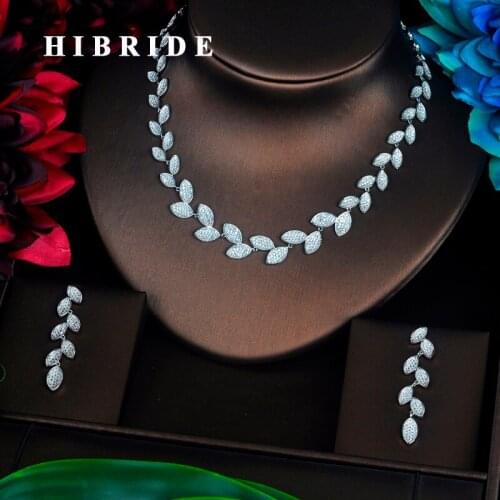 HIBRIDE Elegant Bijoux Dubai Jewelry Sets Leaf Shape Micro Cubic Zirconia Pave Women Jewelry Sets Hot Sale Wholesale N-346