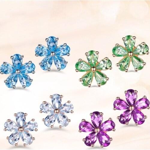Exquisite Flower Stud Earrings Luxury Purple Crystal Elegant Minimalism S925 Jewelry For Women Wedding Party Birthday Gifts
