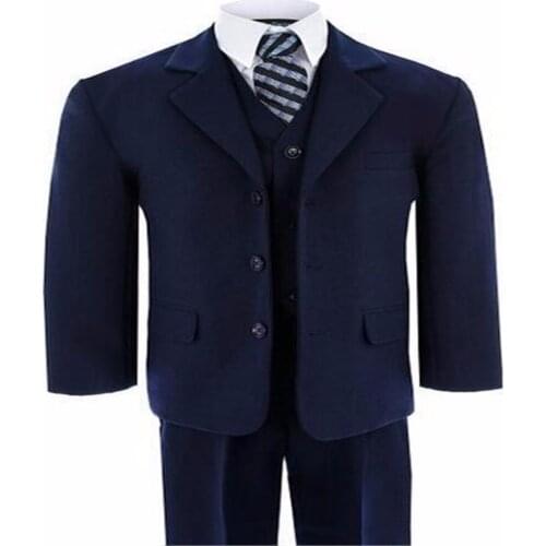 Boys suits for wedding formal occasion blue classic boys flower girl dress suits wedding suit boy Kid blazer(jacket+pants+vest)