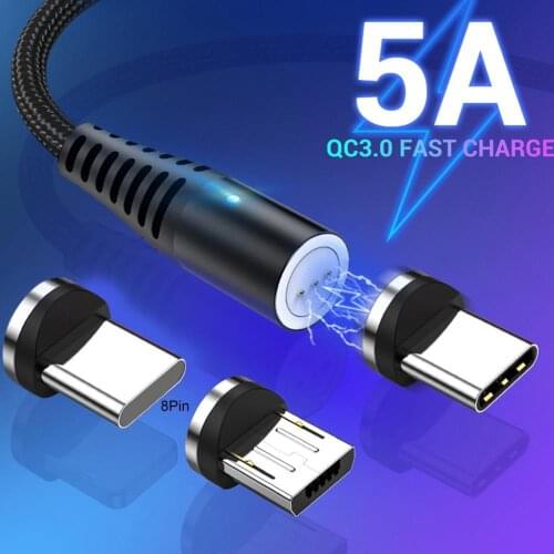 5A Magnetic QC3.0 Fast Charging Cable Micro USB Type-C Plug Data Transfer for iPhone Android