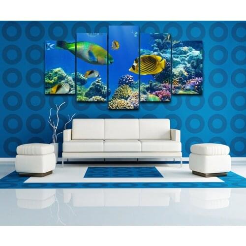 Modular Pictures For Living Room Wall Art Canvas Painting Decor 5 Pieces Marine Tropical Fishs HD Printed Poster Framed