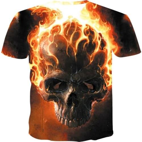 2021 Latest Mens Summer Leisure 3D Printing Flame Skull Horror Street Short Sleeve T-Shirt 130-6xl