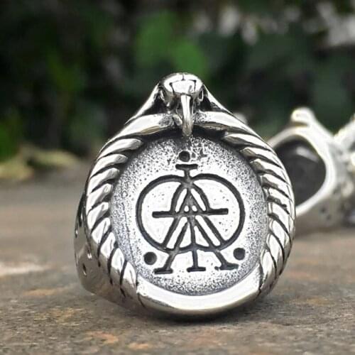 Retro Viking Rune Logo Men Ring Personality Creative Crow Skull Nordic Amulet Ring for Men Riding Motorcycle Jewelry