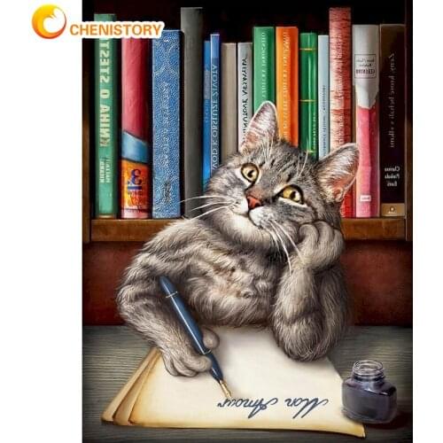 CHENISTORY Diy Oil Painting By Numbers Cat Animals Kit Acrylic Paint On Canvas Wall Art Picture HandPainted Home Decor Art Gift