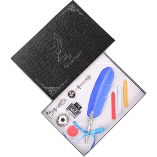 1 Set Of English Calligraphy Feather Pen Writing Ink Set Retro Gift Box 5 Nibs Creative Stationery Factory Direct Wedding Gift