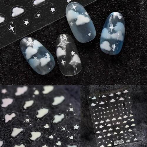 5D Sky Stickers For Nail Decals Engraved Embossed Flowers Leaf Design Adhesive Slider Wraps Manicure