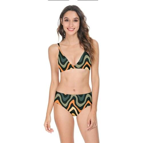 New Summer Bikini Stripe Printing Swimsuit Women Black Slimming Swimwear Sexy Classic Swimming Suit Beach Bathing Suit