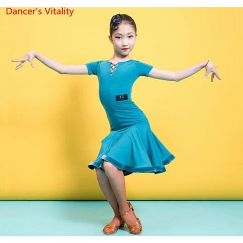 Latin Dance Clothes Girls Sexy Dress Short Sleeve Performance Costume Children Profession Competition Practice Clothing