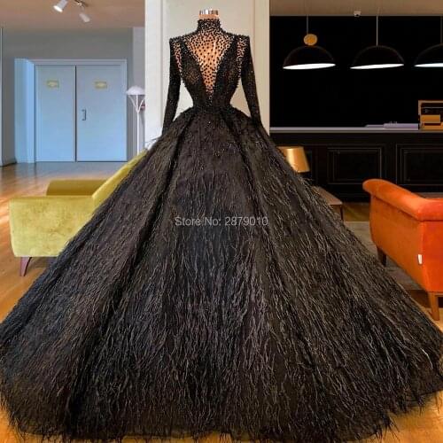 Haute Couture New Arrival Ball Gown Full-Length Evening Dress Satin Beaded Pearls Feathers Women Dress Prom Dress Formal Dubai