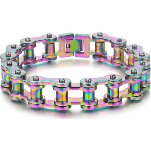 Punk Hiphop Men Women Couple Rainbow Jewelry Motorcycle Chain Bracelet Stainless Steel Graceful Colorful Bike Biker Bracelets