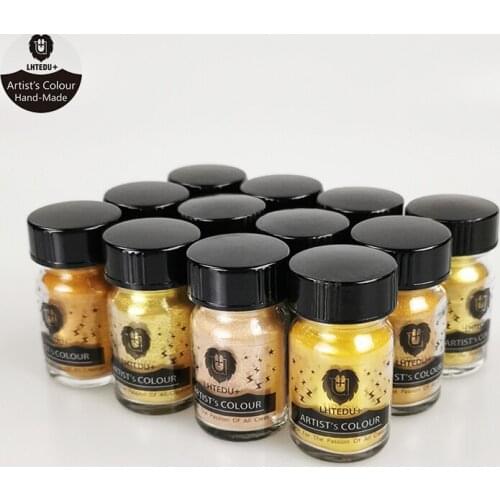 Pearlescent Pigment LHTEDU+ Mica Powder Bottled Golden Ore Gouache Coloring Hand-Painted Watercolor Oil Painting Gold Powder