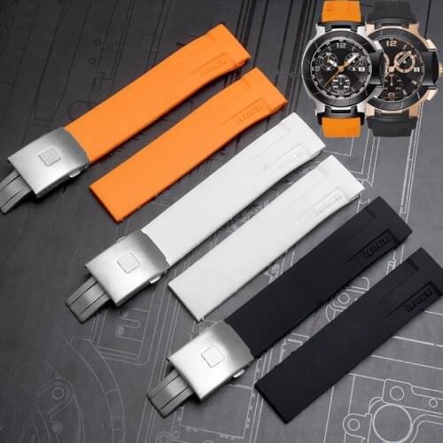 Watch Band For Tissot 1853 T-RACE T048-417A Men 21mm Deployant Clasp Strap Watch Accessorie Rubber Silicone Watch Bracelet Chain