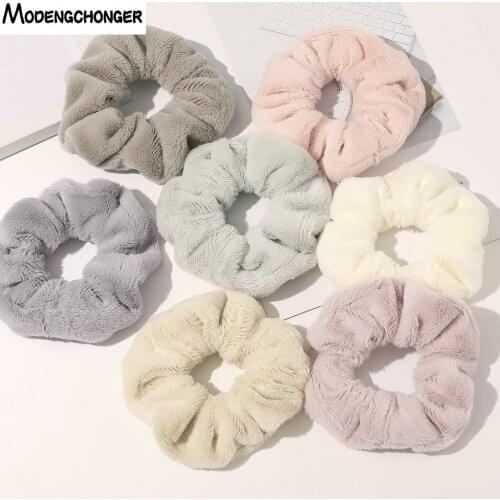New Fashion Rabbit Hair Large Hair Scrunchies Pure Color Intestine Elastic Hair Ropes Sweet Wash Face Headband Hair Accessories