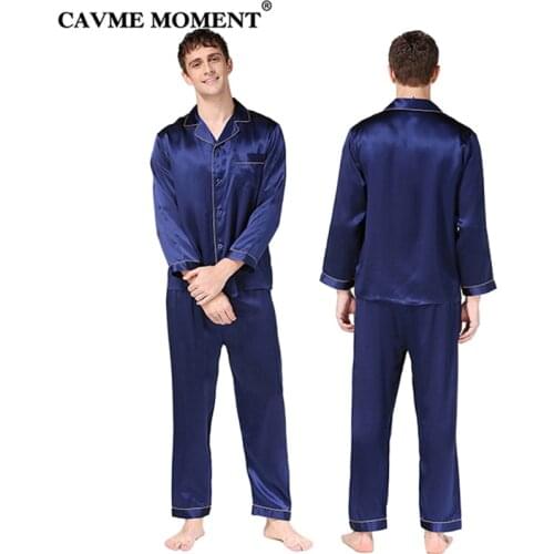 CAVME Luxury Silk Pajama Sets for Men Homme Sleepwear Pyama Sets 100% Real Silk 2 Pieces Homeclothes Plus Size Full Sleeve