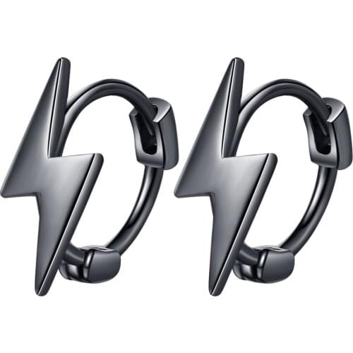 Black Lightning Small Round Street Hip Hop 925 Sterling Silver Hoop Earrings For Women Men Trendy Fashion Jewelry Gift