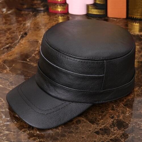 Genuine Leather Hat Cowhide Army Military Hats For Men Women Fashion Brands Flat Cap New Autumn Mens Womens Caps