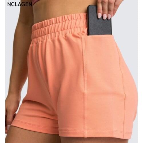 Yoga Shorts Women Pocket Professional Sport Shorts Summer Running Fitness High Waist Gym Workout Training Cotton Shorts NCLAGEN