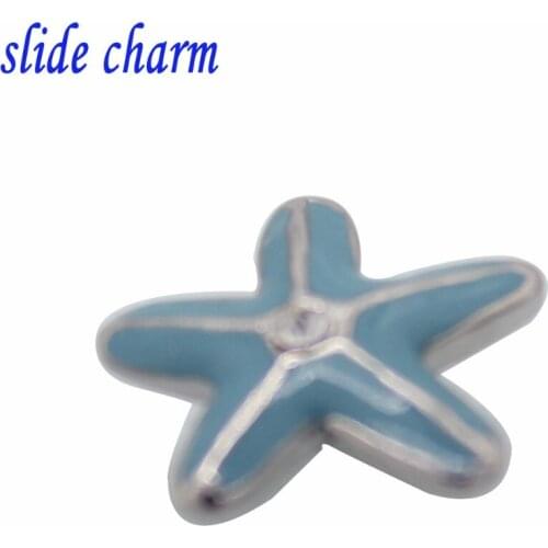 Slide charm Free shipping 5pcs new blue five-pointed star classic pop jewelry box pendant accessories wholesale