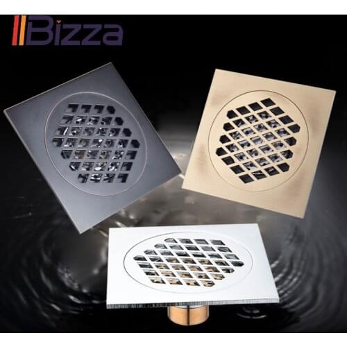 Shower Drain 15*15cm Super Bigger Black Bathroom Floor Drains Cover Building Material Square Brass Water Grates Hair Strainer