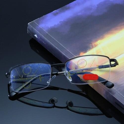 Memory Titanium Multifocal Reading Glasses Progressive Bifocal Anti Blue Ray UV Protect Presbyopic Glasses Half Frame Men Women