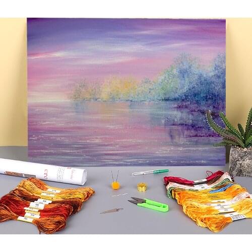 Natural Scenery Gentle Waters Printed Water-Soluble Canvas 11CT Cross-Stitch Complete Kit DIY Embroidery DMC Threads Gift