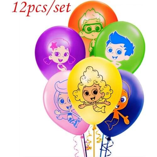 12pcs/Lot Bubble Guppies Latex Balloon Decoration Cartoon 12inch Ballon Happy Birthday Party Supplies Sea Fish Boys Girl Balls