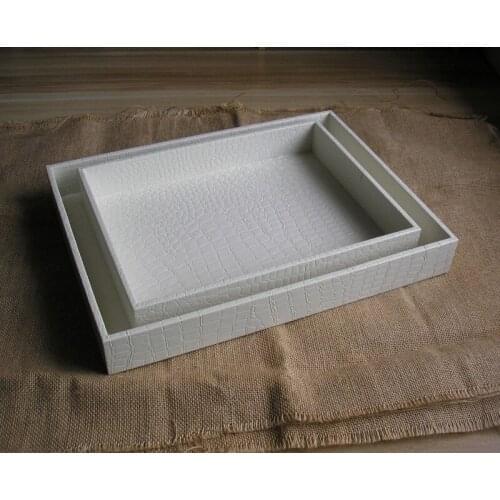 High Quality Wooden and PU leather Covered Storage Tray Household/ Hotel/ Restaurant Dish Tray Fruits Snacks Tray Home decora