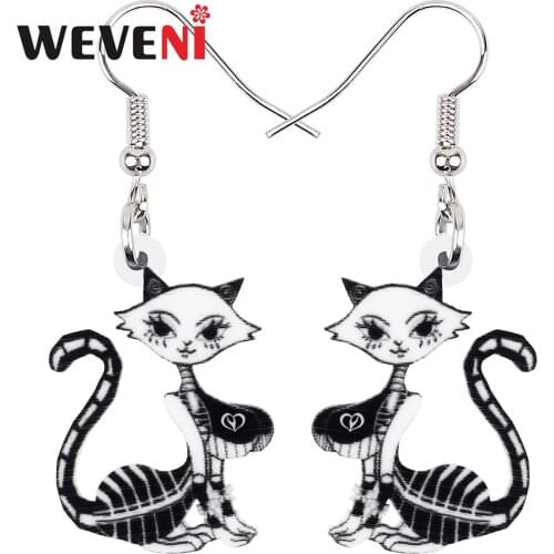 WEVENI Halloween Acrylic Elegant Skull Skeleton Cat Earrings Fashion Big Drop Dangle Charms Gifts Jewelry For Women Girls Teens