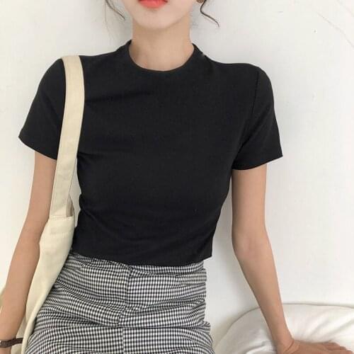 Woman TShirts Womens Summer High Waist Short-Sleeved T-shirt Crop Top Mujer Camisetas