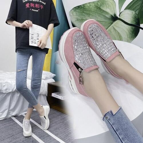 Sneakers Women White Shoes 2021 Rhinestone Zipper Casual Shoes Woman Sneakers Solid Color Fashion Platform Shoe Female Plus Size