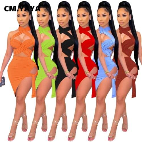 CM.YAYA Summer Women Two Piece Set Outfits Crop Tops + Mini Skirts Suits Sleeveless Matching Set Night Club Tracksuits Tracksuit