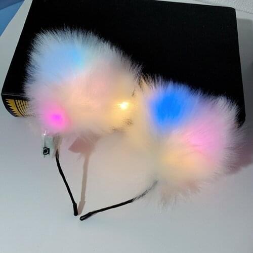 10pcs Glow Lights Cute Plush Fox Cat Ears Hair Band Party Role Playing Fox Maid Girl Hair Accessories Birthday Gift Bar Club