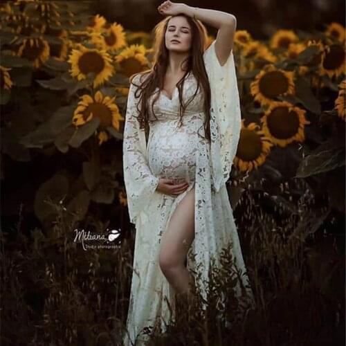 2021 Boho Style Lace Maternity Dress For Photography Maternity Photography Outfit Maxi Gown Pregnancy Women Lace Long Dress