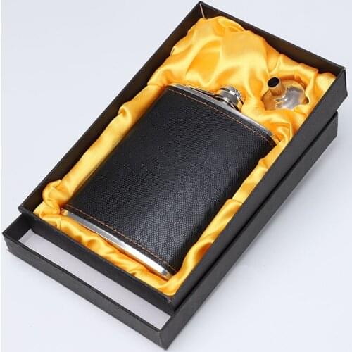 8 oz Luxury Stainless Steel Hip Flasks Set With Funnel Leather Flagon Whiskey Wine Bottle Alcohol Pocket Flagon For Gift
