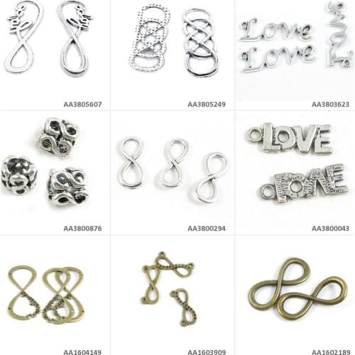 Antique Bronze Silver Plated Jewelry Making Charms 8 Shaped Infinity Connector LOVE Sign Number Loose Beads Tag Signs Hope