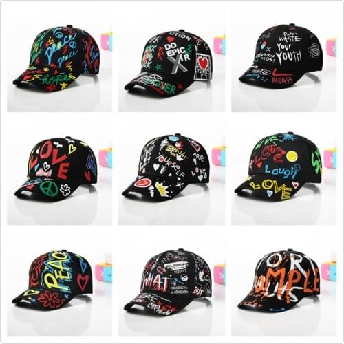 Fashion cotton Graffiti boy girl Baseball caps Children Printed snapback hat Kids Popular hip hop hat Cap hot sell